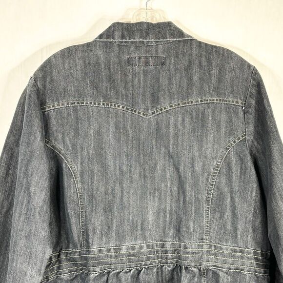 Baccini Plus Size 2X Denim Jacket Dark Blue Jean Belted Button Up Pockets 747 - Picture 9 of 11
